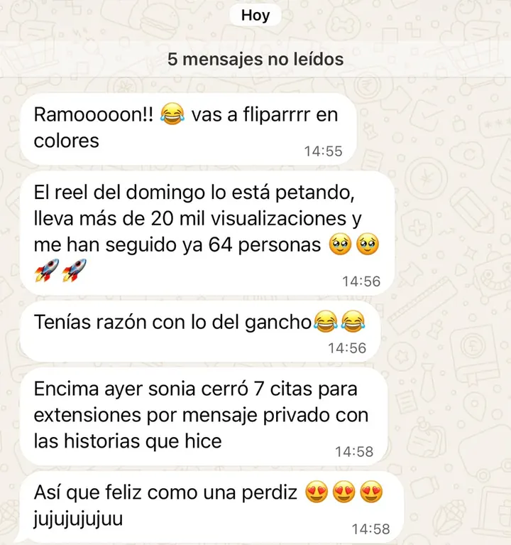 Mensaje de Carla a Ramón: el reel lleva más de 20 mil visualizaciones y su equipo cerró 7 citas para extensiones por mensaje privado