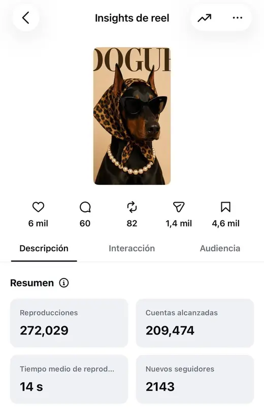 Estadísticas de un reel: 272.029 reproducciones